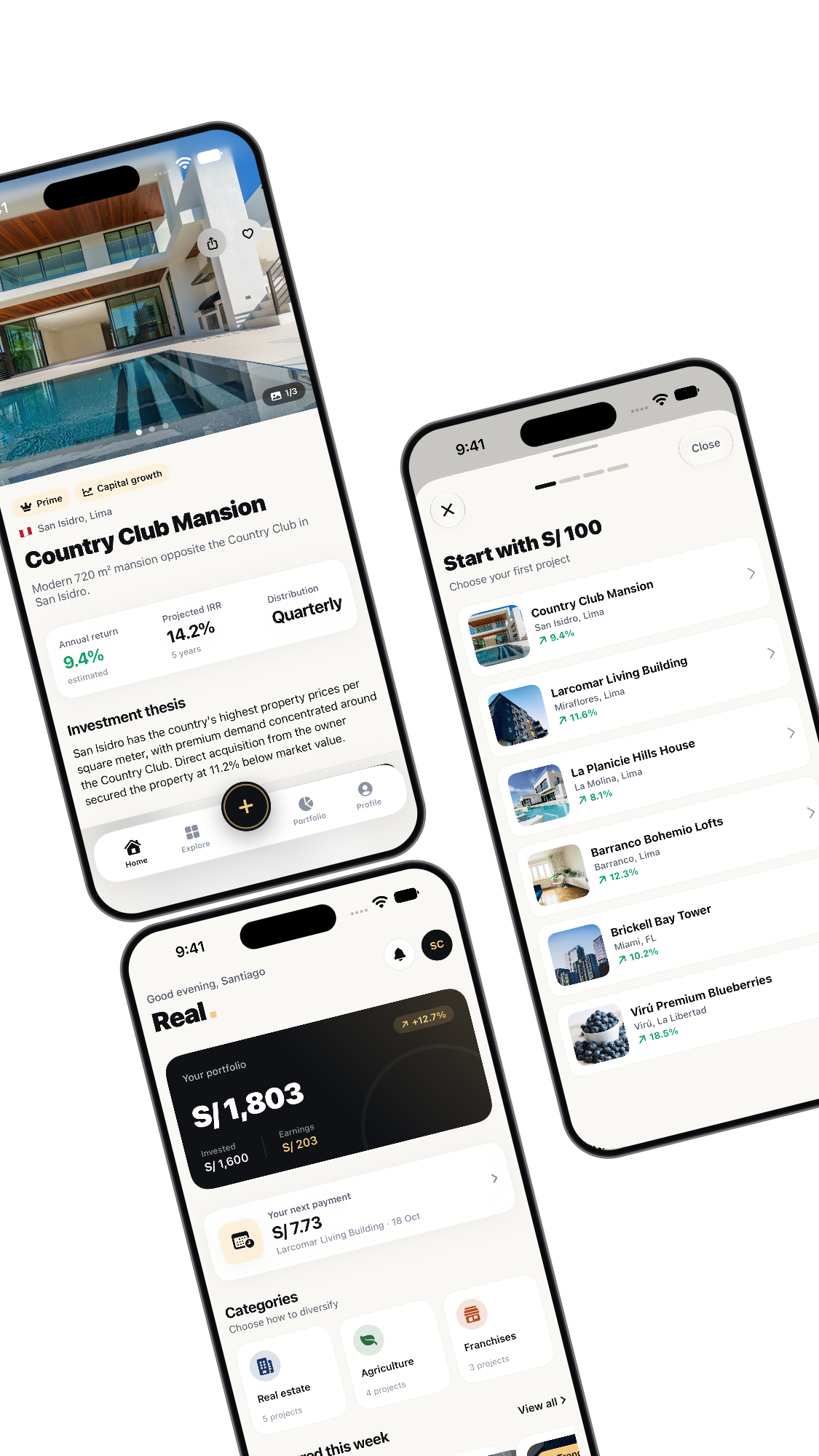Screens from the Real app