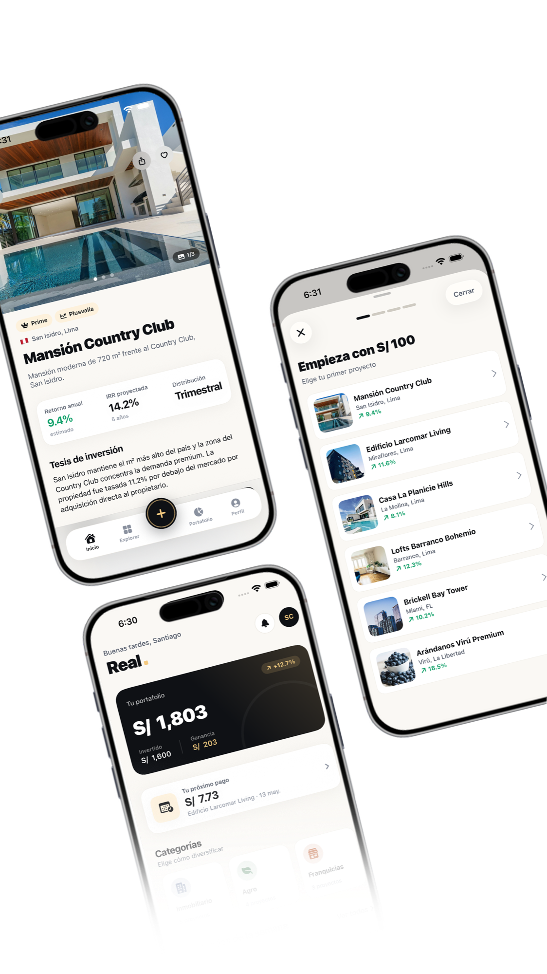 Capturas de la app de Real