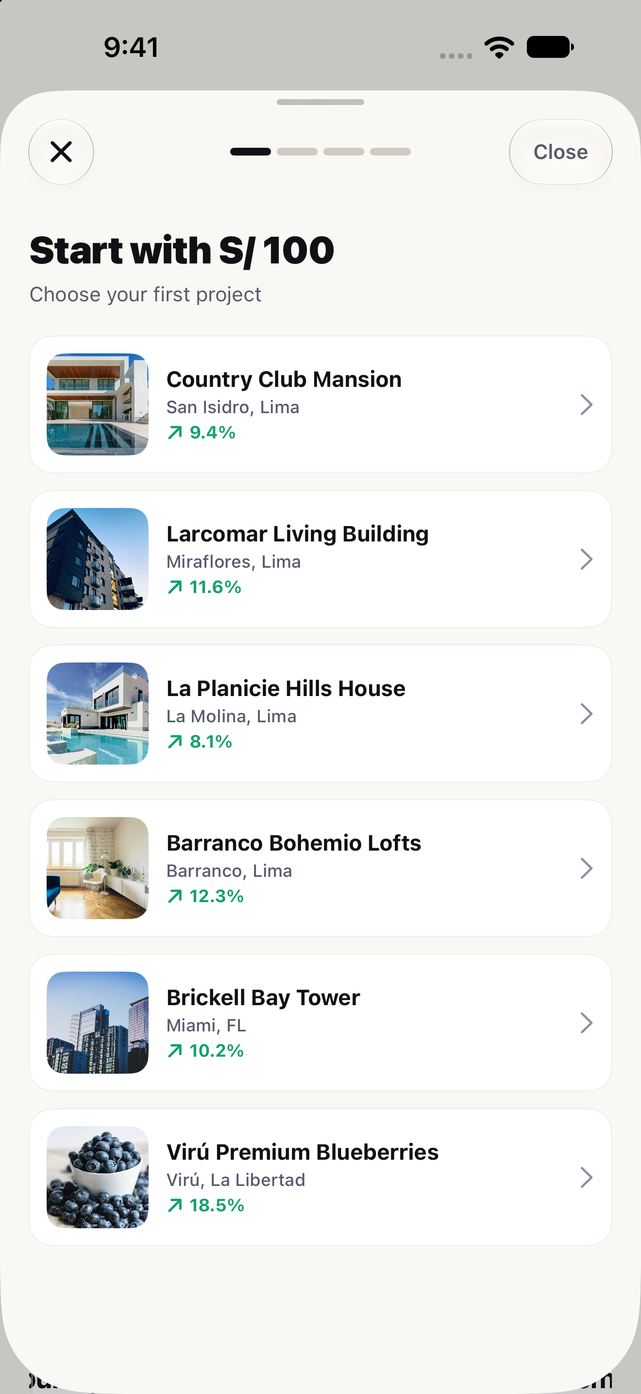 Pick a project in the Real app